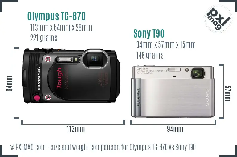 Olympus TG-870 vs Sony T90 size comparison