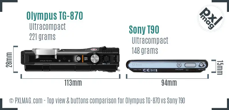 Olympus TG-870 vs Sony T90 top view buttons comparison