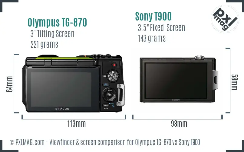 Olympus TG-870 vs Sony T900 Screen and Viewfinder comparison