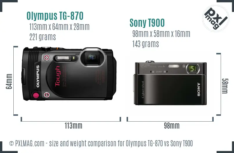 Olympus TG-870 vs Sony T900 size comparison
