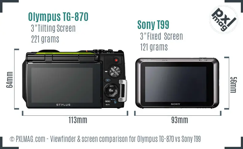 Olympus TG-870 vs Sony T99 Screen and Viewfinder comparison