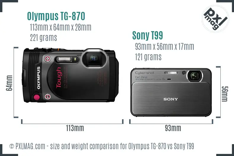 Olympus TG-870 vs Sony T99 size comparison
