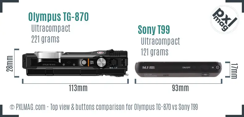 Olympus TG-870 vs Sony T99 top view buttons comparison