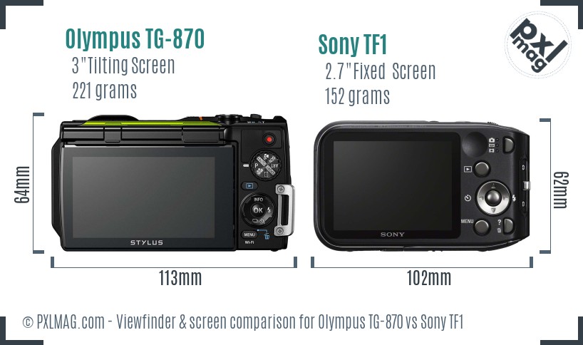 Olympus TG-870 vs Sony TF1 Screen and Viewfinder comparison
