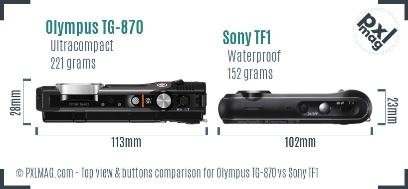 Olympus TG-870 vs Sony TF1 top view buttons comparison