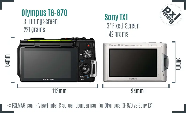 Olympus TG-870 vs Sony TX1 Screen and Viewfinder comparison