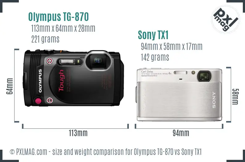Olympus TG-870 vs Sony TX1 size comparison