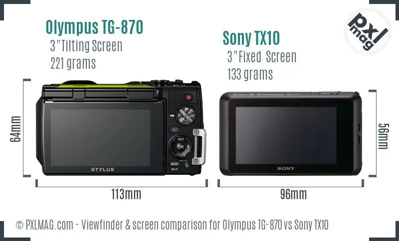 Olympus TG-870 vs Sony TX10 Screen and Viewfinder comparison