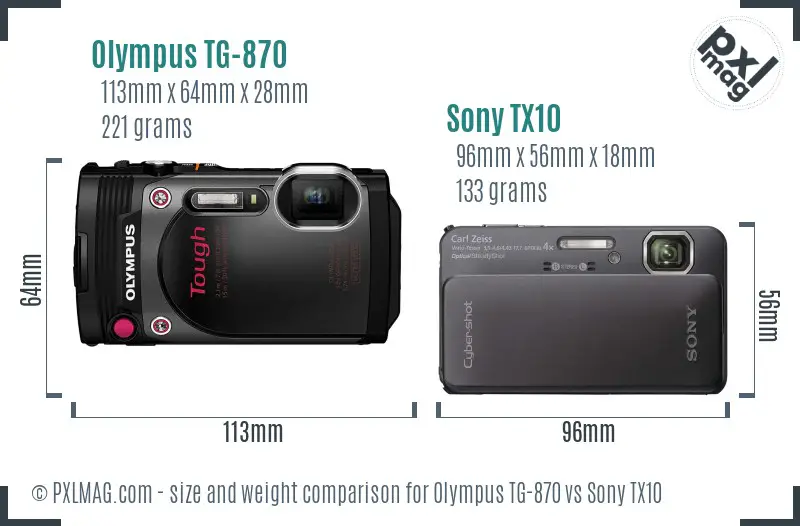 Olympus TG-870 vs Sony TX10 size comparison