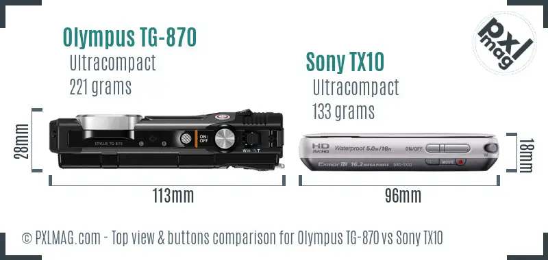 Olympus TG-870 vs Sony TX10 top view buttons comparison
