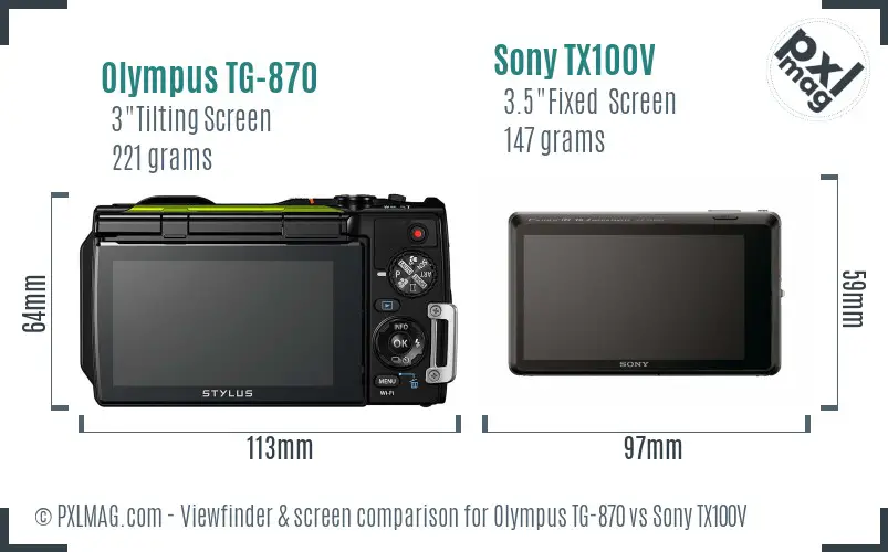 Olympus TG-870 vs Sony TX100V Screen and Viewfinder comparison