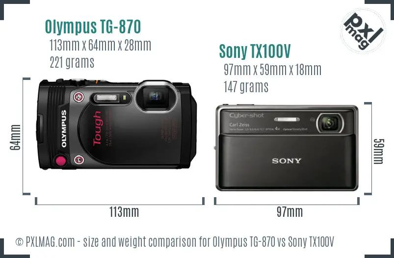 Olympus TG-870 vs Sony TX100V size comparison