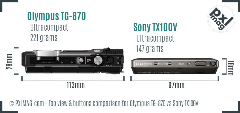 Olympus TG-870 vs Sony TX100V top view buttons comparison