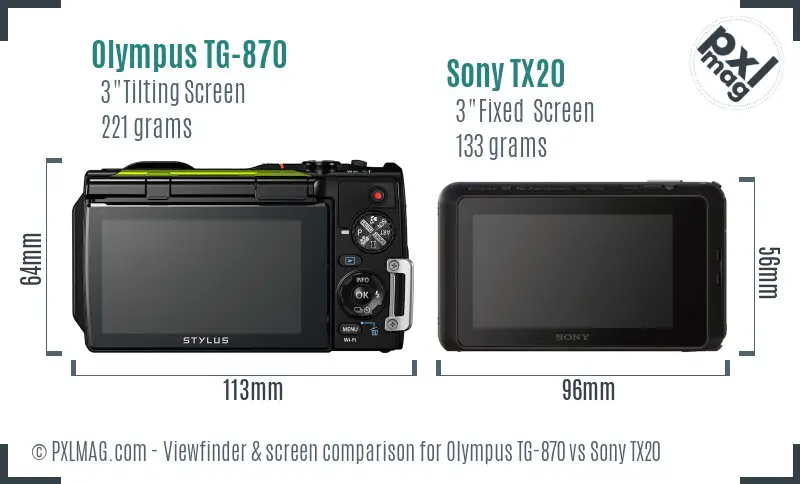 Olympus TG-870 vs Sony TX20 Screen and Viewfinder comparison
