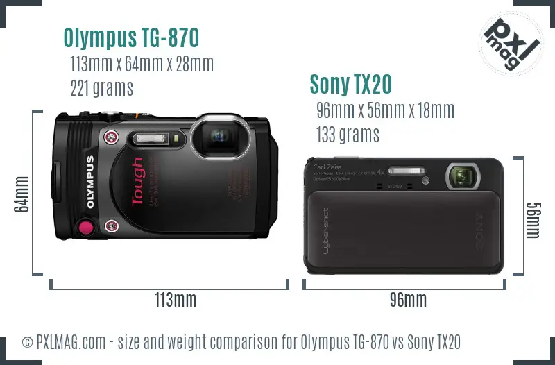 Olympus TG-870 vs Sony TX20 size comparison