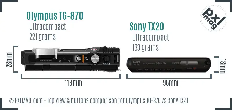 Olympus TG-870 vs Sony TX20 top view buttons comparison