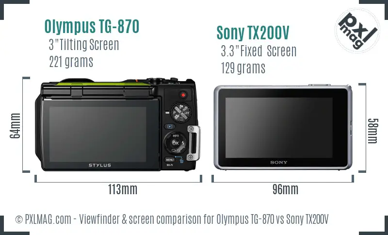 Olympus TG-870 vs Sony TX200V Screen and Viewfinder comparison