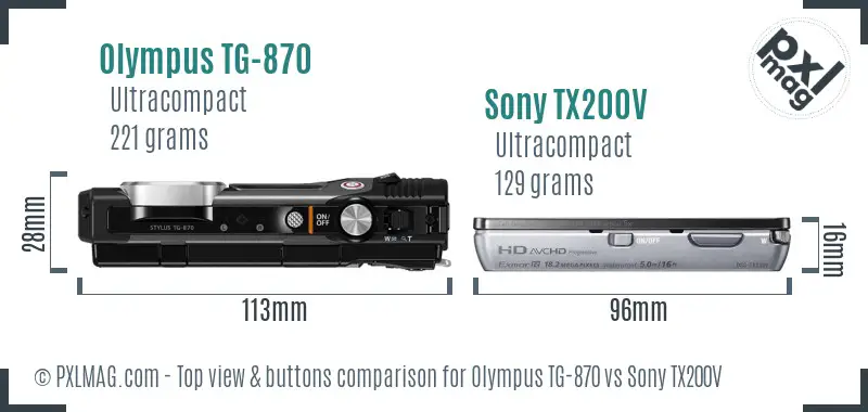 Olympus TG-870 vs Sony TX200V top view buttons comparison