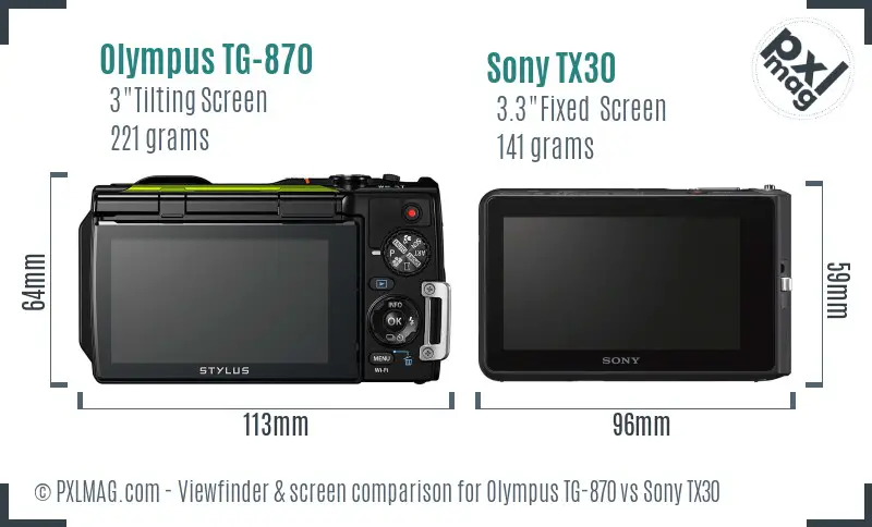 Olympus TG-870 vs Sony TX30 Screen and Viewfinder comparison
