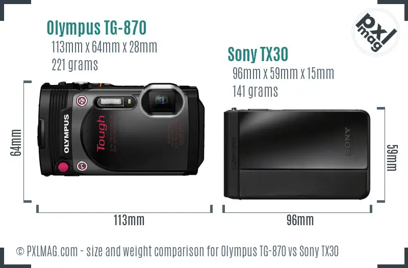 Olympus TG-870 vs Sony TX30 size comparison