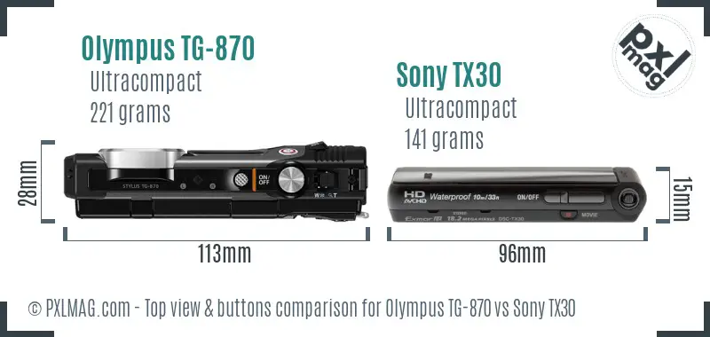 Olympus TG-870 vs Sony TX30 top view buttons comparison