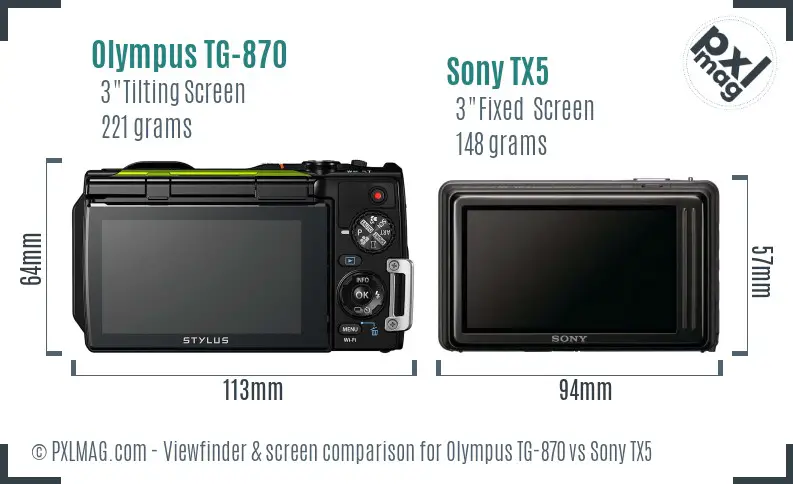 Olympus TG-870 vs Sony TX5 Screen and Viewfinder comparison