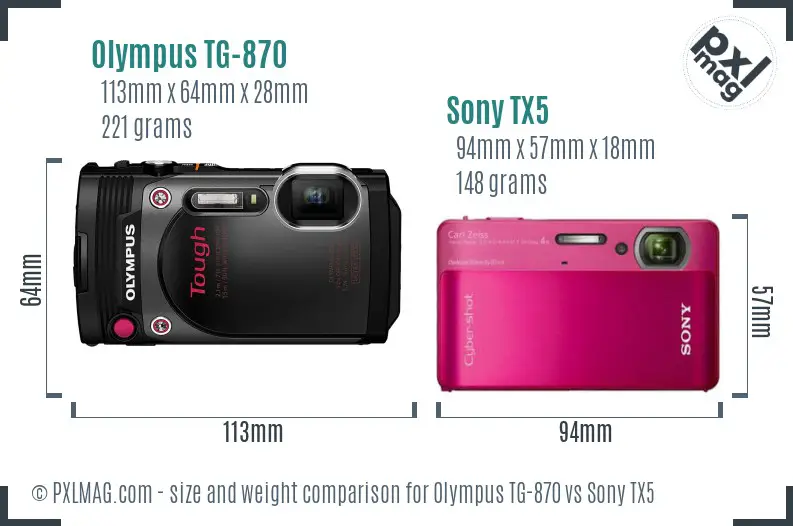 Olympus TG-870 vs Sony TX5 size comparison