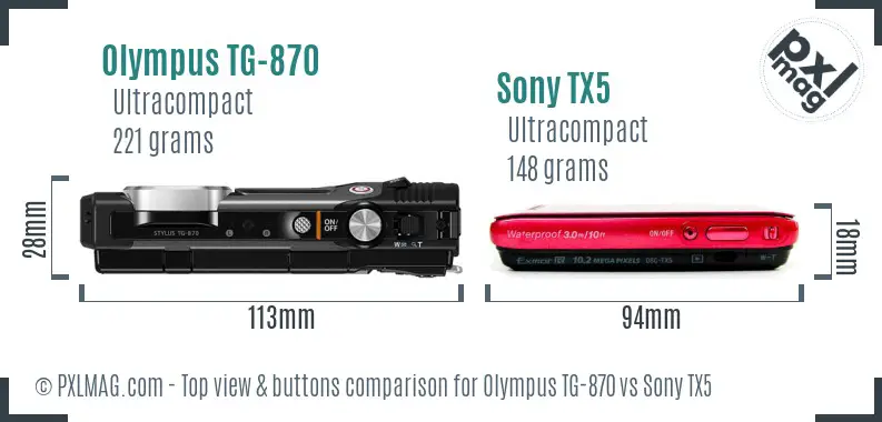 Olympus TG-870 vs Sony TX5 top view buttons comparison