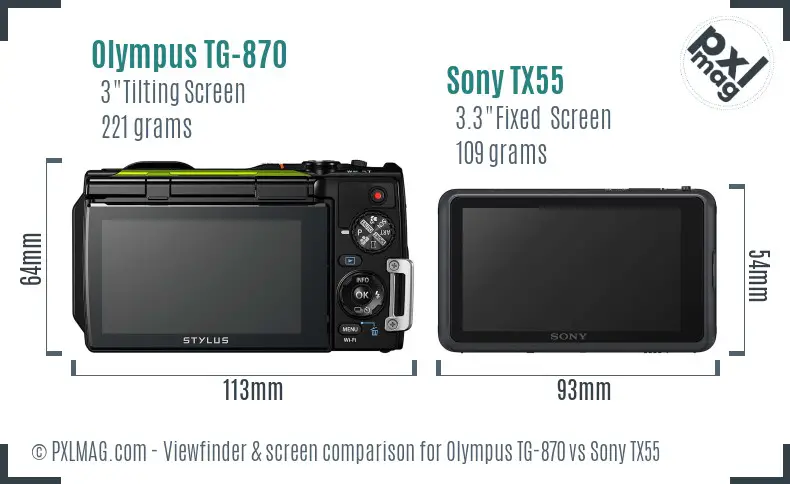 Olympus TG-870 vs Sony TX55 Screen and Viewfinder comparison