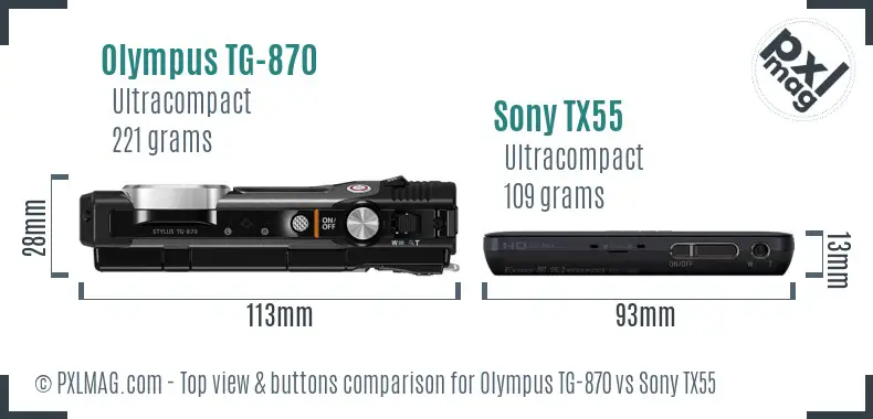 Olympus TG-870 vs Sony TX55 top view buttons comparison