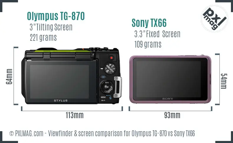Olympus TG-870 vs Sony TX66 Screen and Viewfinder comparison