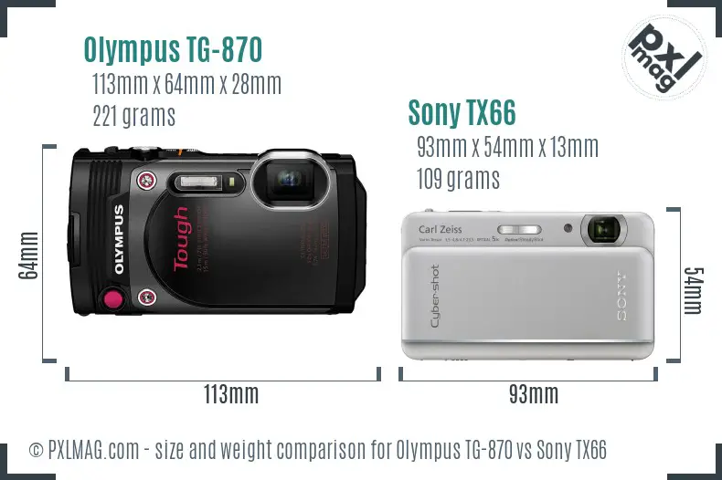 Olympus TG-870 vs Sony TX66 size comparison