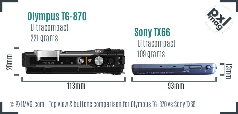 Olympus TG-870 vs Sony TX66 top view buttons comparison