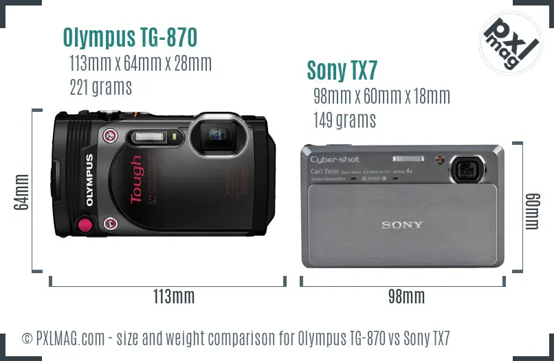 Olympus TG-870 vs Sony TX7 size comparison