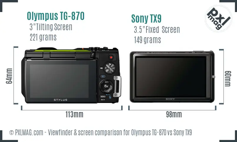 Olympus TG-870 vs Sony TX9 Screen and Viewfinder comparison
