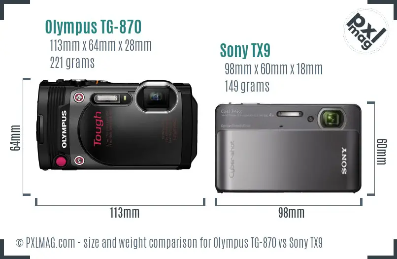 Olympus TG-870 vs Sony TX9 size comparison