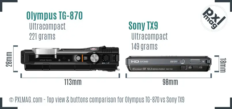 Olympus TG-870 vs Sony TX9 top view buttons comparison