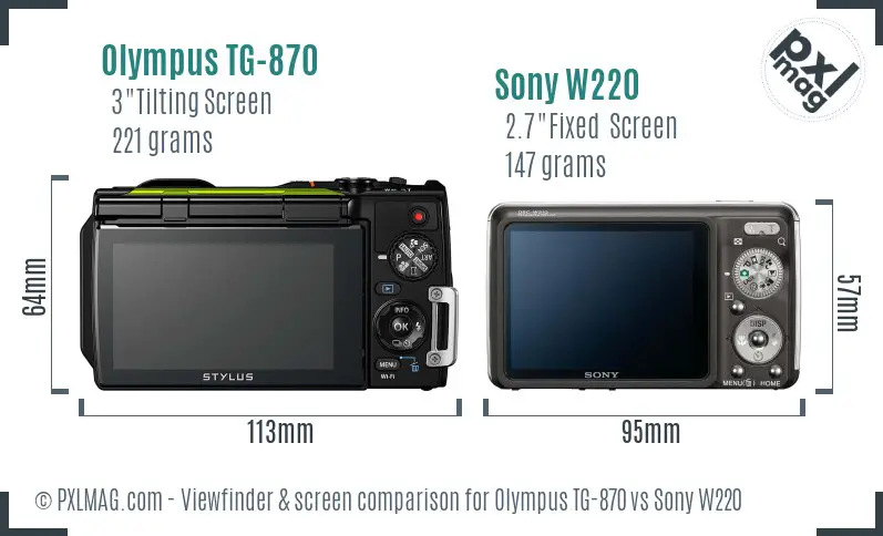 Olympus TG-870 vs Sony W220 Screen and Viewfinder comparison
