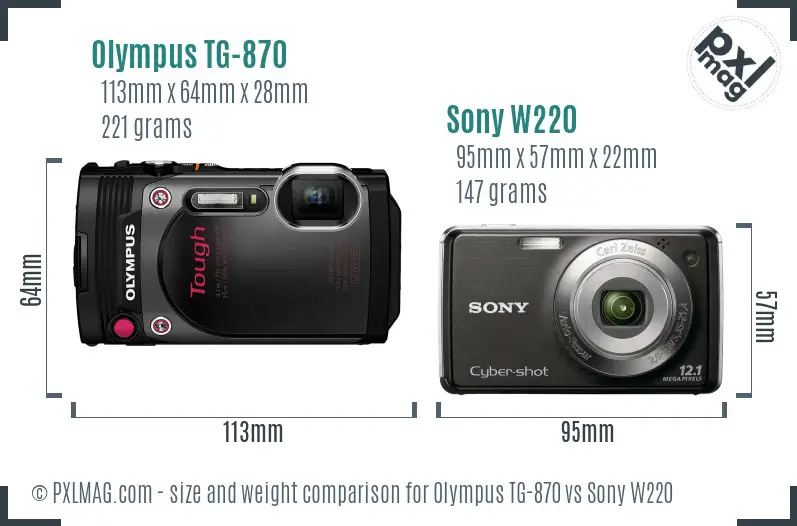 Olympus TG-870 vs Sony W220 size comparison