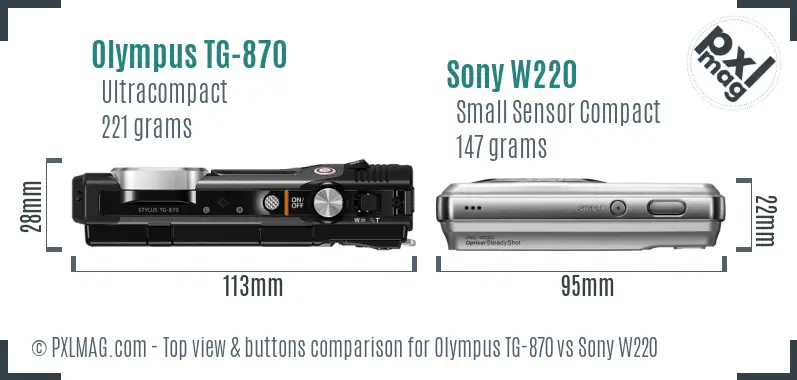 Olympus TG-870 vs Sony W220 top view buttons comparison