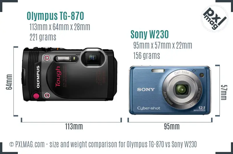 Olympus TG-870 vs Sony W230 size comparison