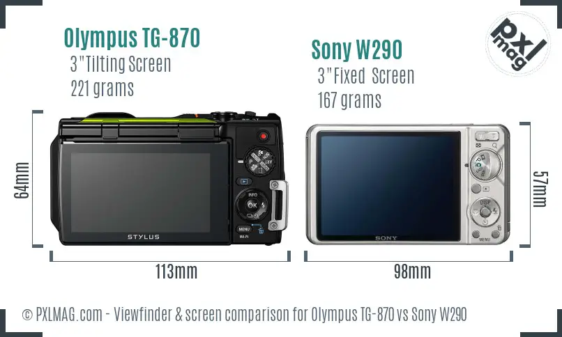 Olympus TG-870 vs Sony W290 Screen and Viewfinder comparison