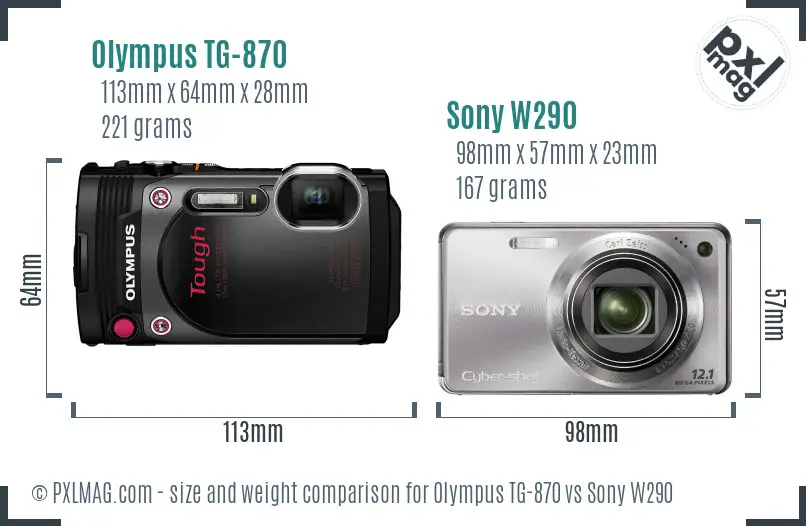 Olympus TG-870 vs Sony W290 size comparison