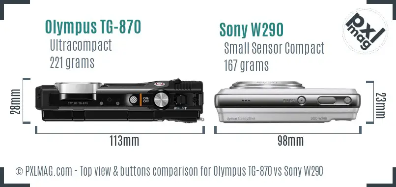 Olympus TG-870 vs Sony W290 top view buttons comparison