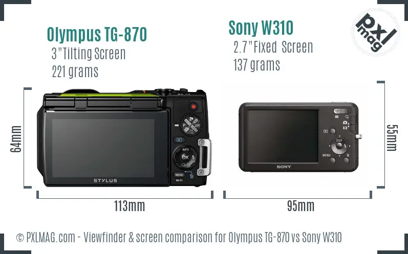 Olympus TG-870 vs Sony W310 Screen and Viewfinder comparison