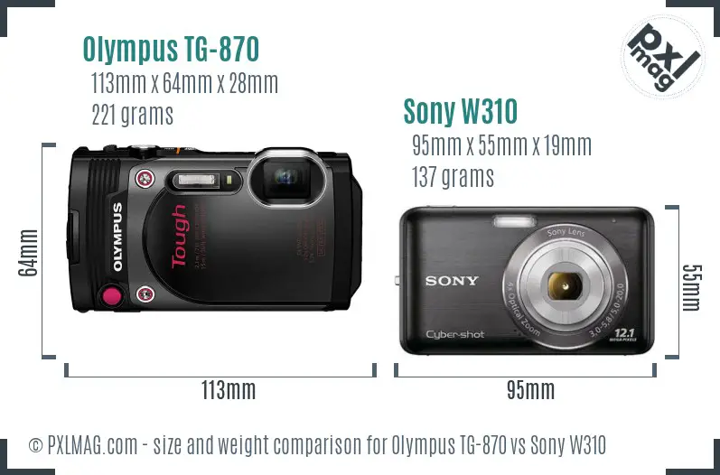Olympus TG-870 vs Sony W310 size comparison