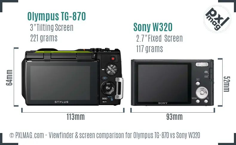 Olympus TG-870 vs Sony W320 Screen and Viewfinder comparison
