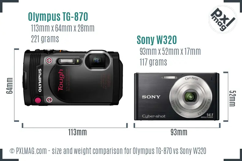 Olympus TG-870 vs Sony W320 size comparison