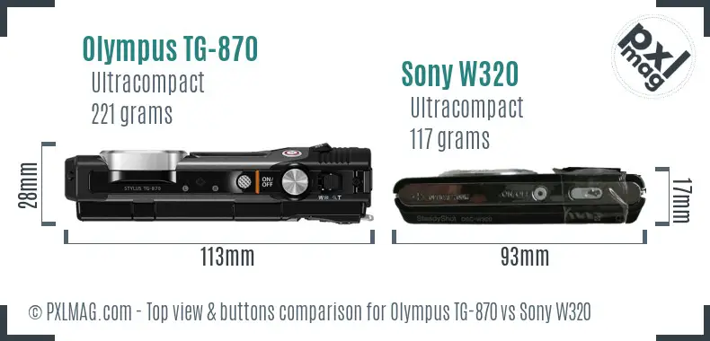 Olympus TG-870 vs Sony W320 top view buttons comparison