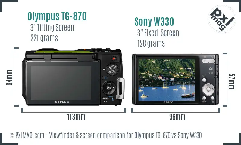 Olympus TG-870 vs Sony W330 Screen and Viewfinder comparison